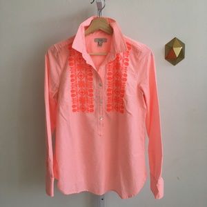 J.Crew Popover Top Embroidered Neon Stripe Shirt 4
